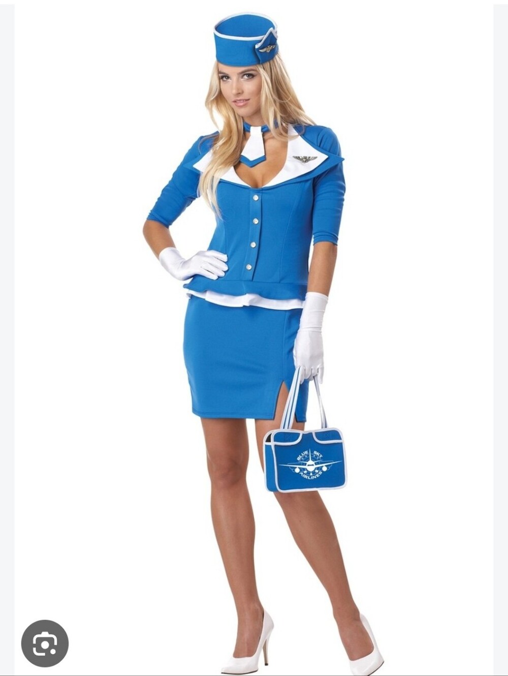 Blue Women's Pencil Skirt - Retro Stewardess Style